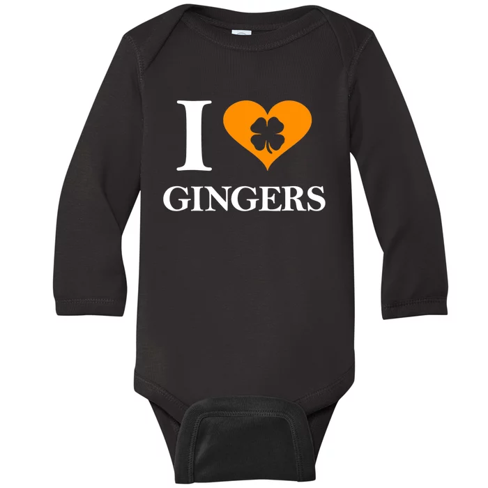 I Love Gingers Heart Shamrock Redhead Lover Shirt Baby Long Sleeve Bodysuit