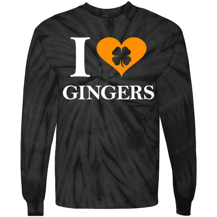 I Love Gingers Heart Shamrock Redhead Lover Shirt Tie-Dye Long Sleeve Shirt