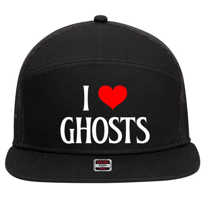 I Love Ghosts I Heart Ghosts Halloween Wraith Ghost Lover 7 Panel Mesh Trucker Snapback Hat