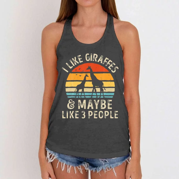 I Like Giraffes And Maybe 3 People Funny Giraffe Lover Retro Women's Knotted Racerback Tank