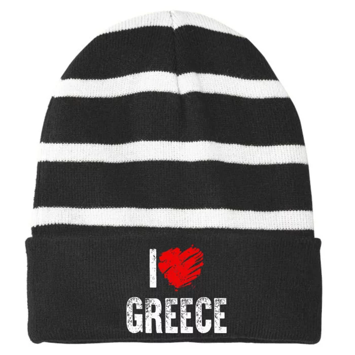 I Love Greece Greeks Pride Patriotic Gift Striped Beanie with Solid Band