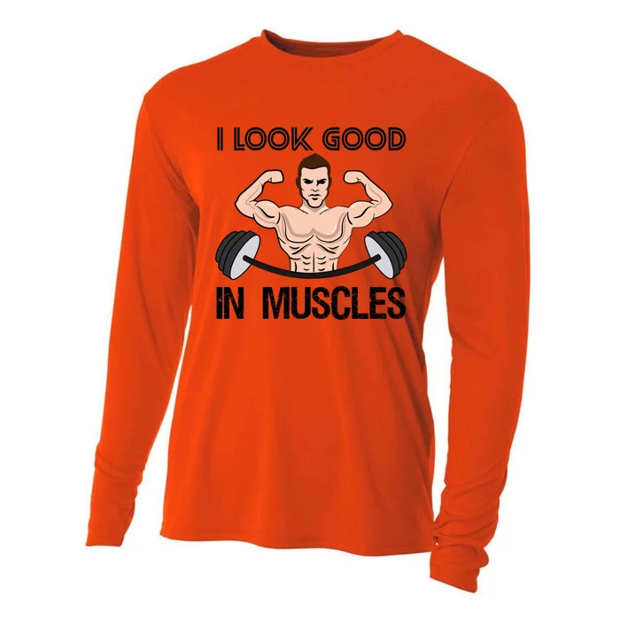 I Look Good In Muscles Bodybuilding Gym Fitness Training Gift Cooling Performance Long Sleeve Crew