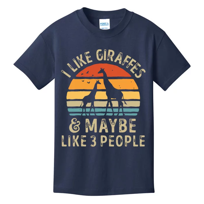 I Like Giraffes And Maybe 3 People Funny Giraffe Lover Retro Kids T-Shirt