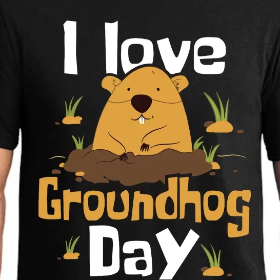 I Love Groundhog Day Funny Woodchuck Groundhog Day Pajama Set