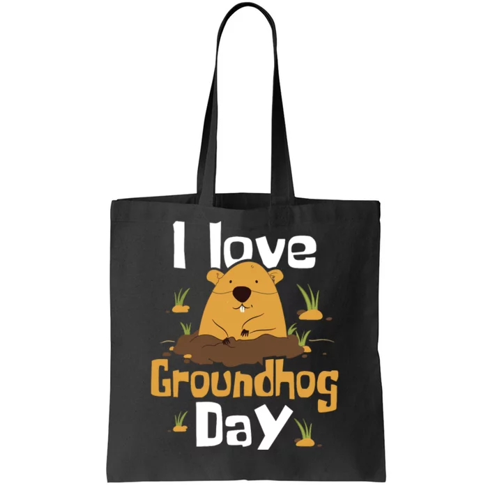 I Love Groundhog Day Funny Woodchuck Groundhog Day Tote Bag