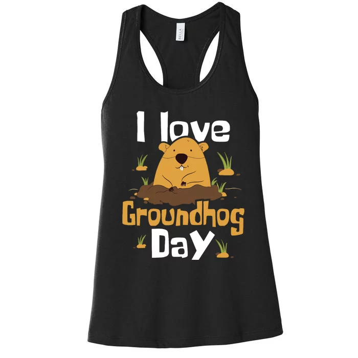 I Love Groundhog Day Funny Woodchuck Groundhog Day Women's Racerback Tank