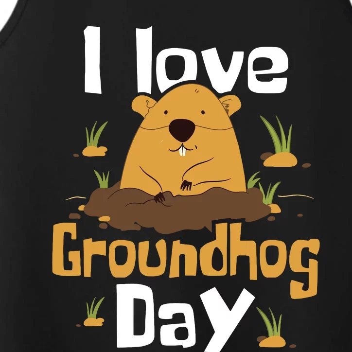 I Love Groundhog Day Funny Woodchuck Groundhog Day Performance Tank