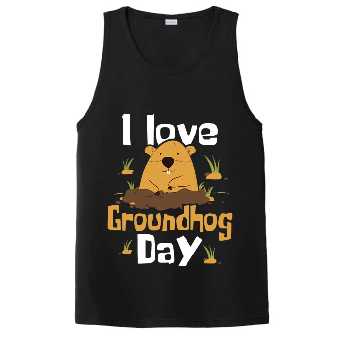 I Love Groundhog Day Funny Woodchuck Groundhog Day Performance Tank