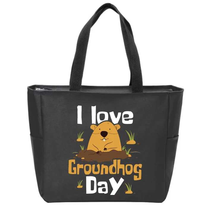 I Love Groundhog Day Funny Woodchuck Groundhog Day Zip Tote Bag