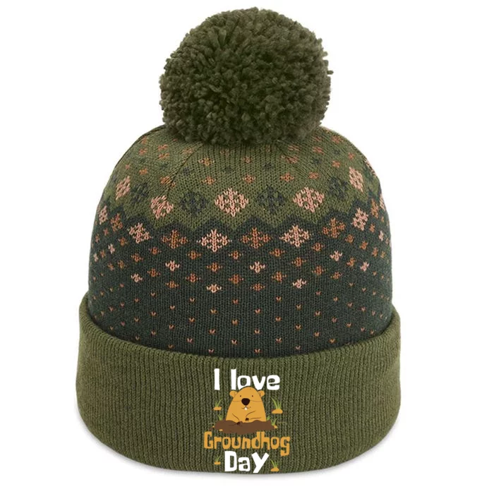 I Love Groundhog Day Funny Woodchuck Groundhog Day The Baniff Cuffed Pom Beanie