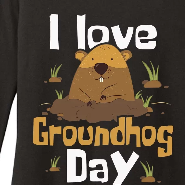 I Love Groundhog Day Funny Woodchuck Groundhog Day Womens CVC Long Sleeve Shirt