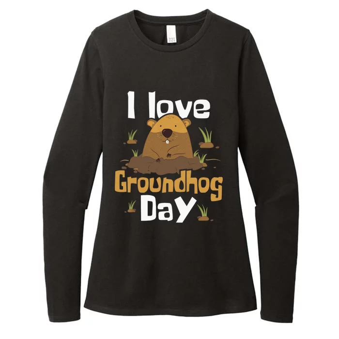 I Love Groundhog Day Funny Woodchuck Groundhog Day Womens CVC Long Sleeve Shirt