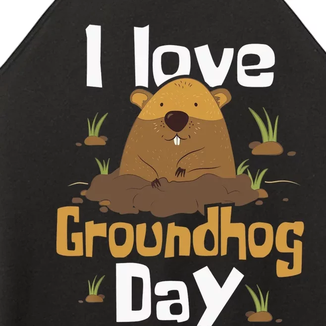 I Love Groundhog Day Funny Woodchuck Groundhog Day Women’s Perfect Tri Rocker Tank