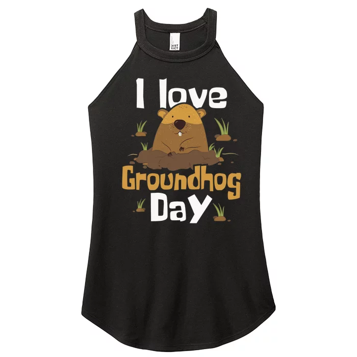 I Love Groundhog Day Funny Woodchuck Groundhog Day Women’s Perfect Tri Rocker Tank