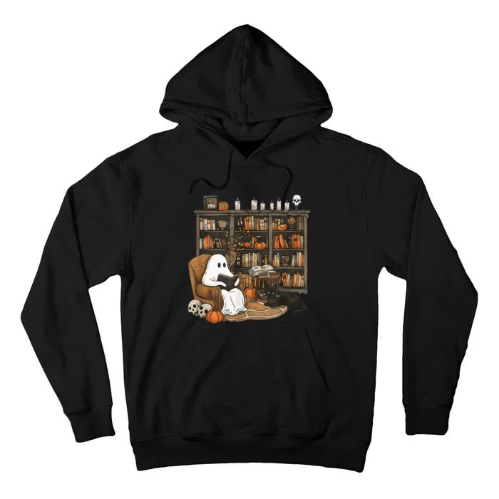 In Library Ghost Reading Books Halloween Librarian Ghost Tall Hoodie