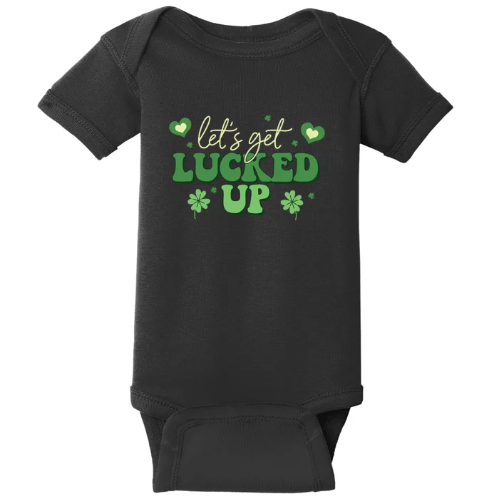 Irish Let's Get Lucked Up Drinking Groovy St Patricks Day Baby Bodysuit