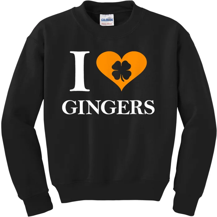 I Love Gingers Heart Shamrock Redhead Lover Funny Gift Kids Sweatshirt