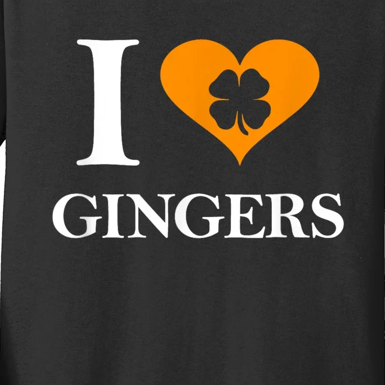 I Love Gingers Heart Shamrock Redhead Lover Funny Gift Kids Long Sleeve Shirt