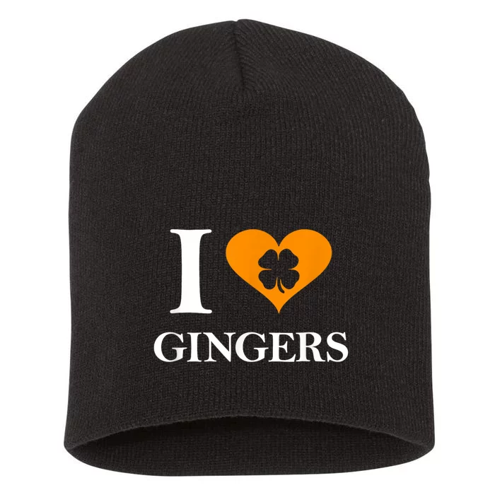 I Love Gingers Heart Shamrock Redhead Lover Funny Gift Short Acrylic Beanie