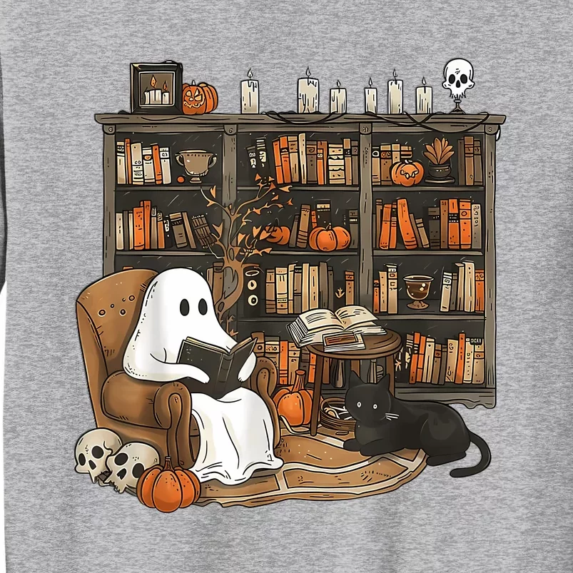 In Library Ghost Reading Books Halloween Librarian Ghost Tall Sweatshirt