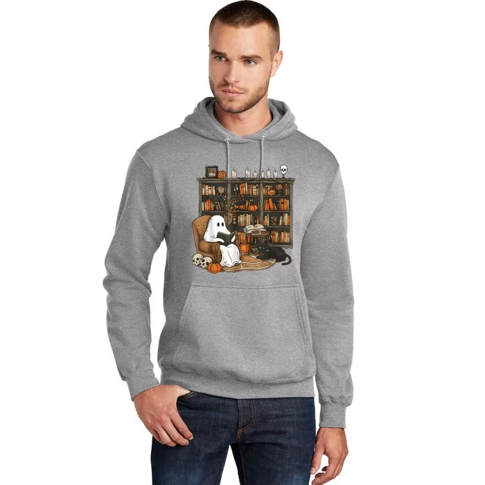 In Library Ghost Reading Books Halloween Librarian Ghost Tall Hoodie