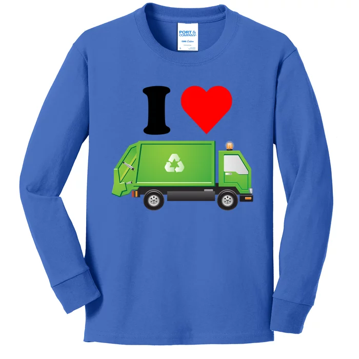 I Love Garbage Truck Lover Recycling Heart Valentines Day Funny Gift Kids Long Sleeve Shirt