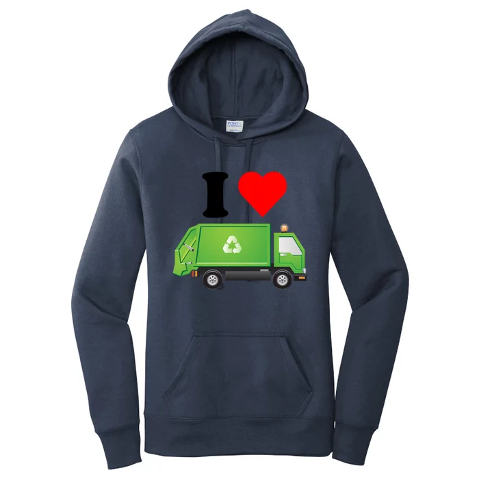 I Love Garbage Truck Lover Recycling Heart Valentines Day Funny Gift Women's Pullover Hoodie