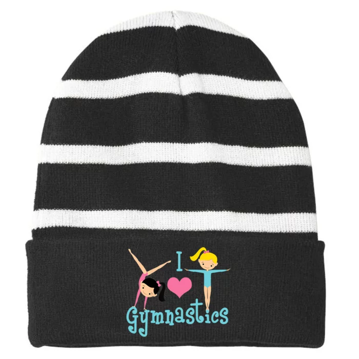 I Love Gymnastics TShirt Striped Beanie with Solid Band