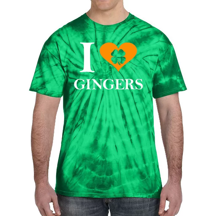 I Love Gingers Heart Shamrock Redhead Lover Tie-Dye T-Shirt