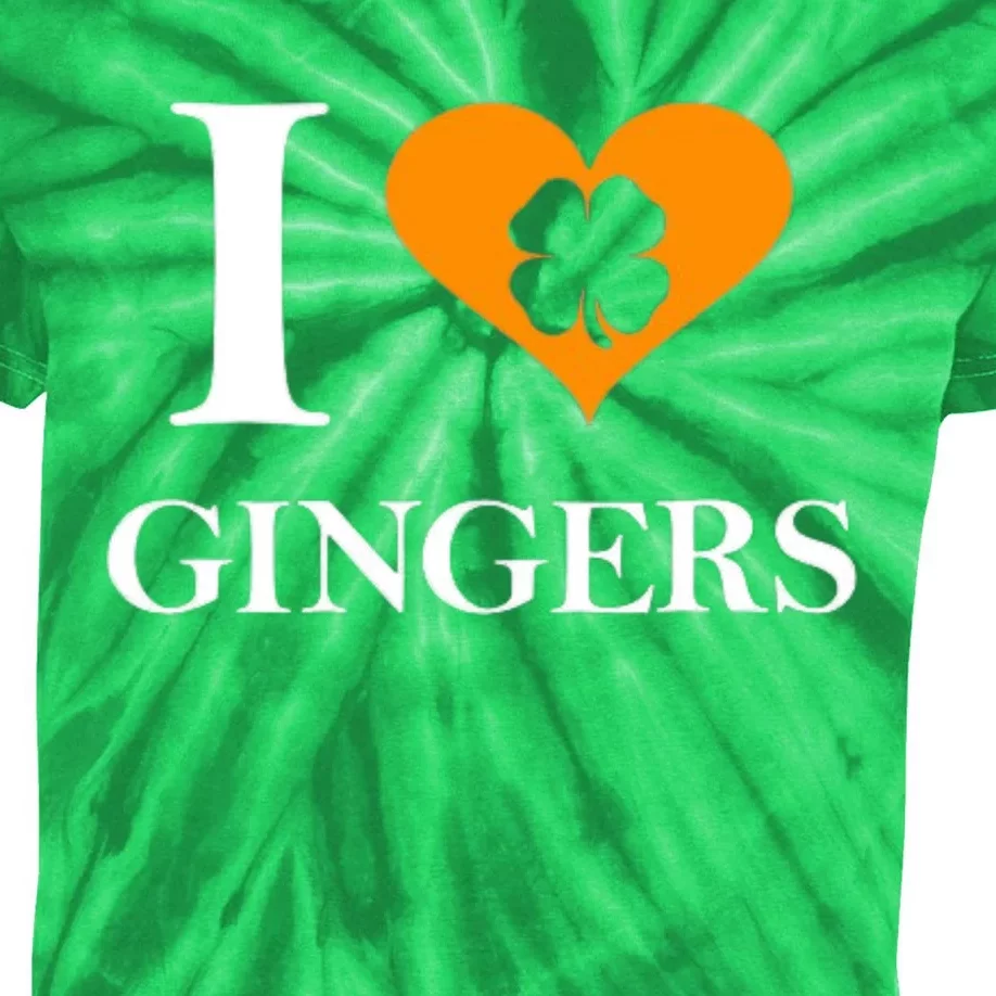 I Love Gingers Heart Shamrock Redhead Lover Kids Tie-Dye T-Shirt