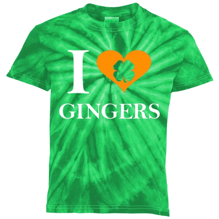 I Love Gingers Heart Shamrock Redhead Lover Kids Tie-Dye T-Shirt