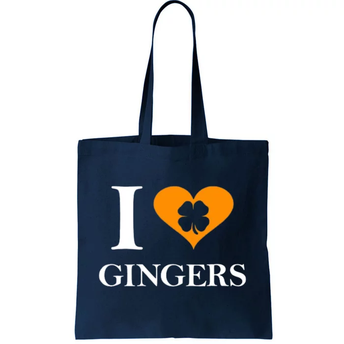 I Love Gingers Heart Shamrock Redhead Lover Tote Bag