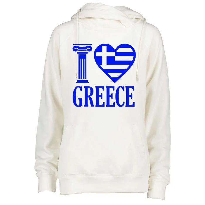 I Love Greece Womens Funnel Neck Pullover Hood