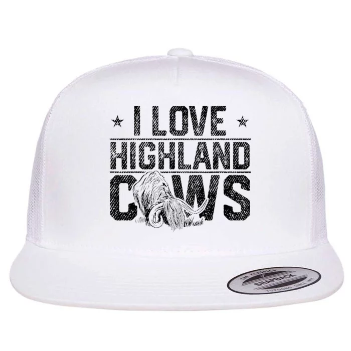 I Love Highland Cows Scottish Highland Cattle Cow Lover Flat Bill Trucker Hat