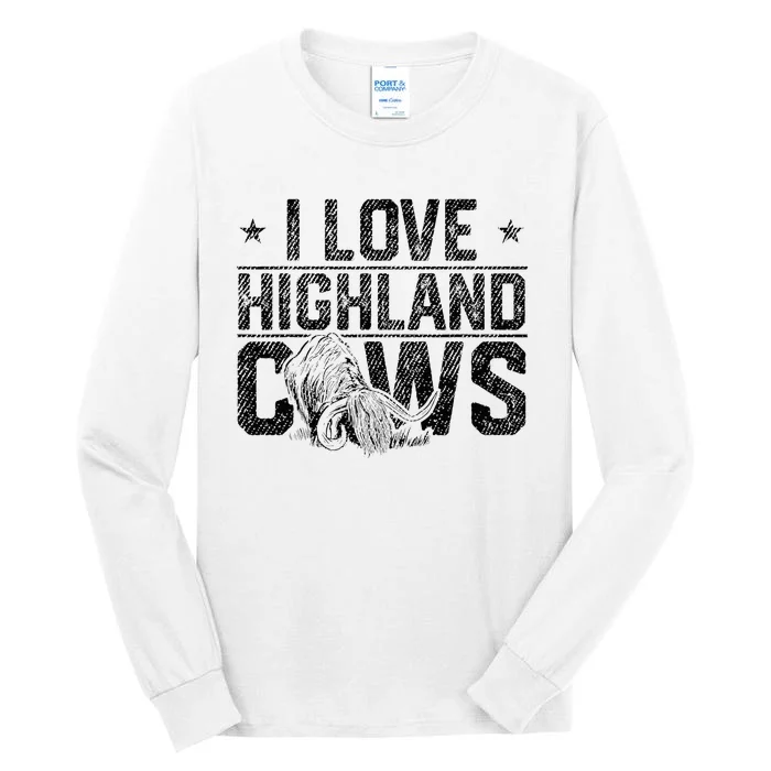 I Love Highland Cows Scottish Highland Cattle Cow Lover Tall Long Sleeve T-Shirt