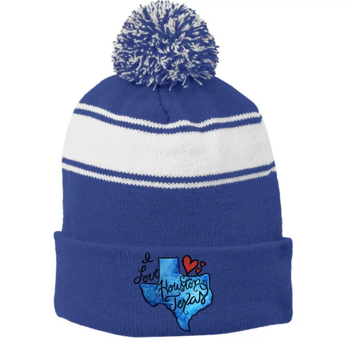 I Love Houston Texas Proud Texan Houstonian Gift Stripe Pom Pom Beanie