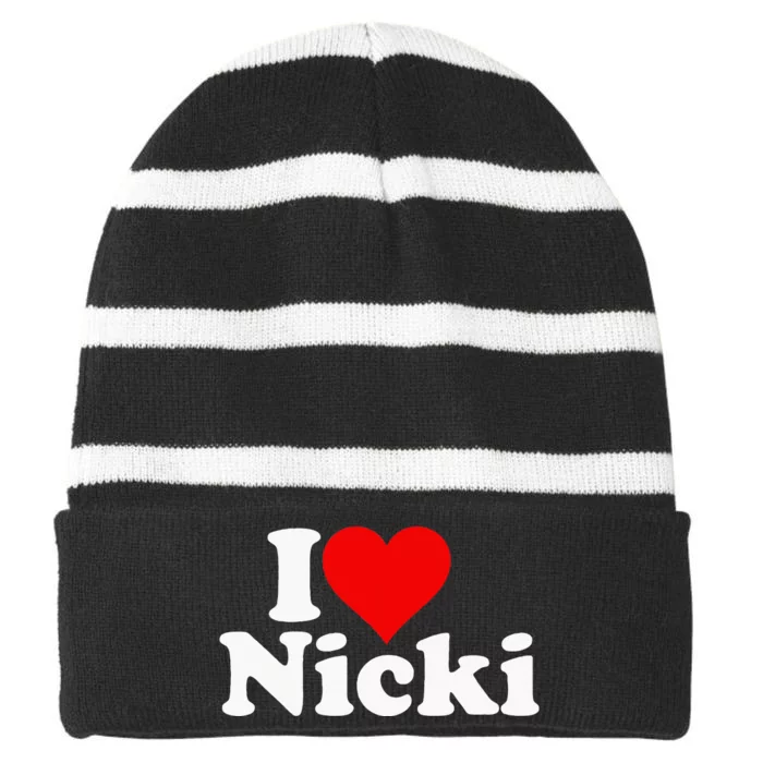 I Love Heart Nicki Striped Beanie with Solid Band