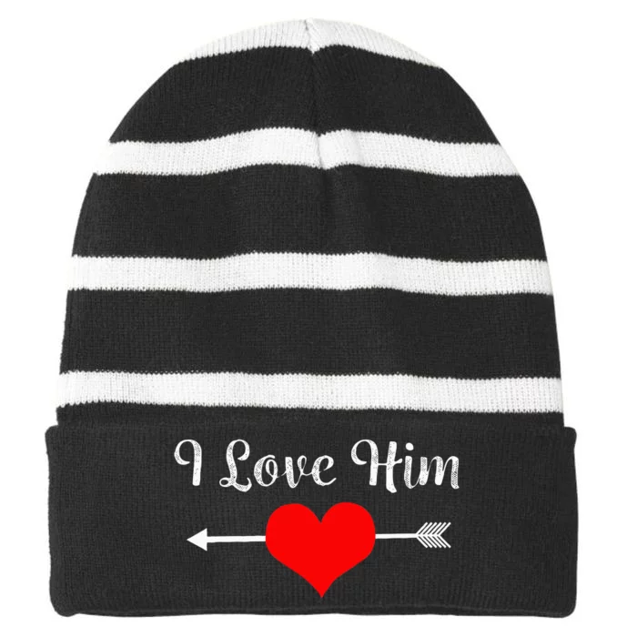 I Love Him For Couples Matching Sets Striped Beanie with Solid Band