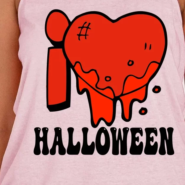 I Love Halloween Creepy Heart Women's Knotted Racerback Tank