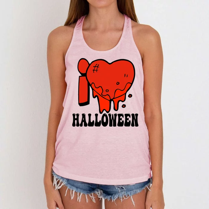 I Love Halloween Creepy Heart Women's Knotted Racerback Tank