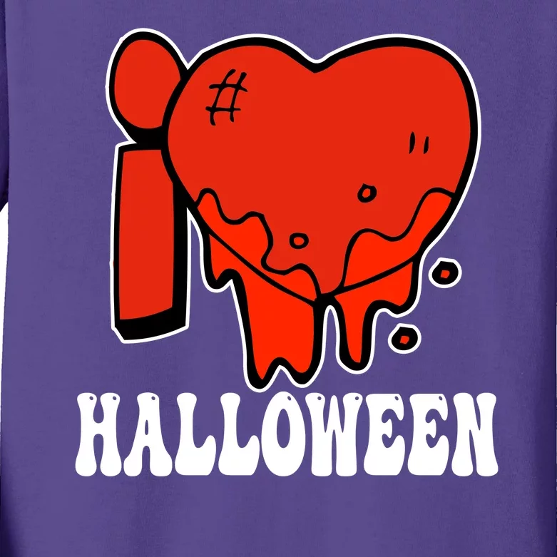 I Love Halloween Creepy Heart Kids Long Sleeve Shirt