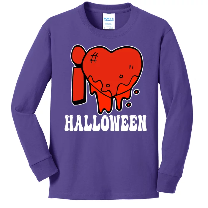 I Love Halloween Creepy Heart Kids Long Sleeve Shirt