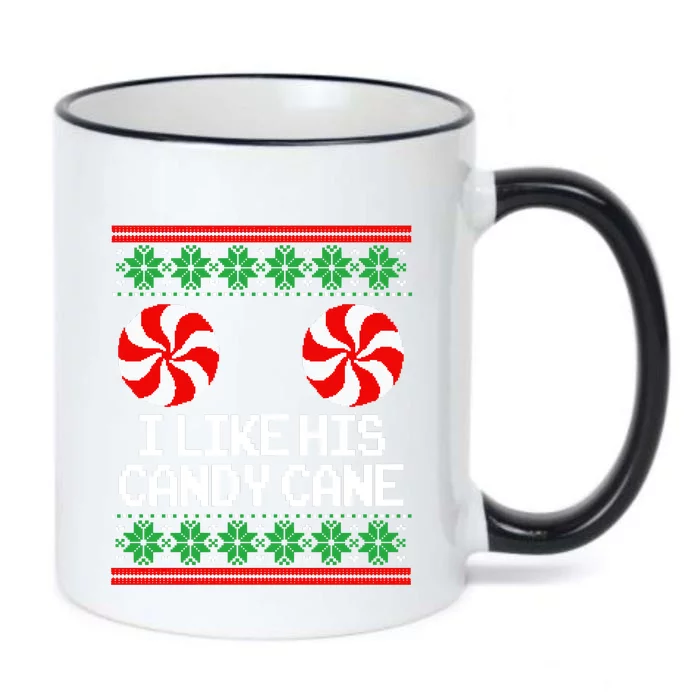 I Like His Candy Cane Christmas Sweater Couples Matching Black Color Changing Mug