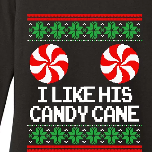 I Like His Candy Cane Christmas Sweater Couples Matching Womens CVC Long Sleeve Shirt