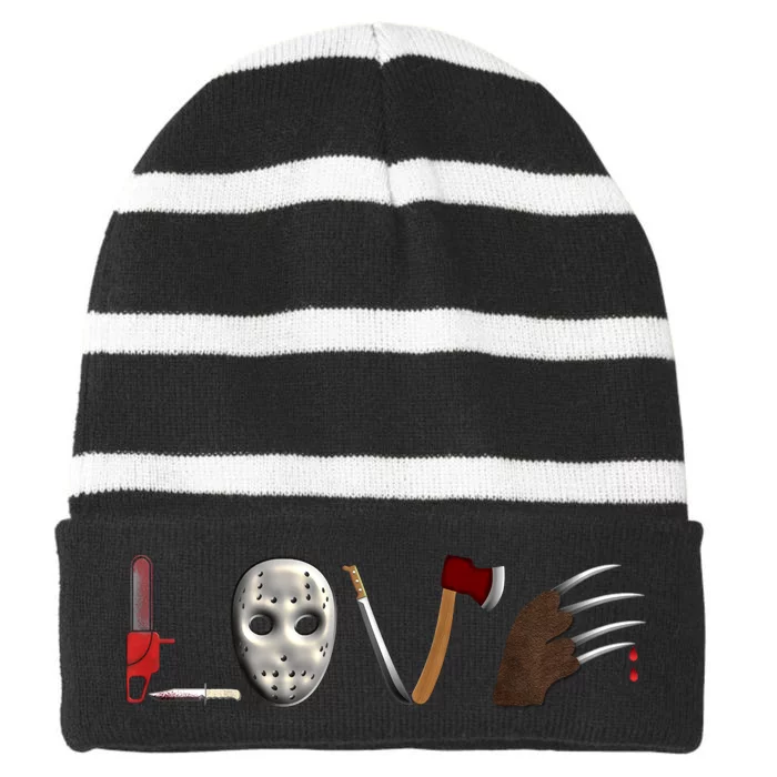 I Love Horror Movies Scary Movie Striped Beanie with Solid Band