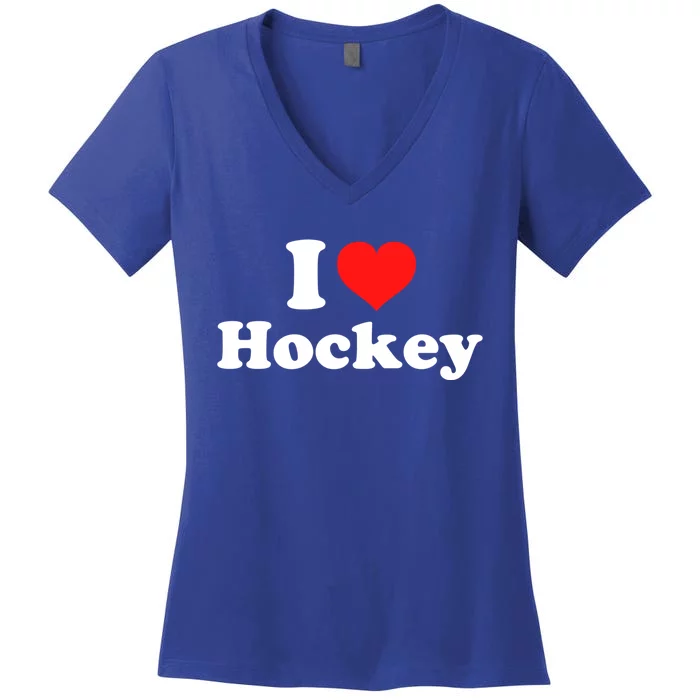 I Love Hockey Cute Gift Women's V-Neck T-Shirt