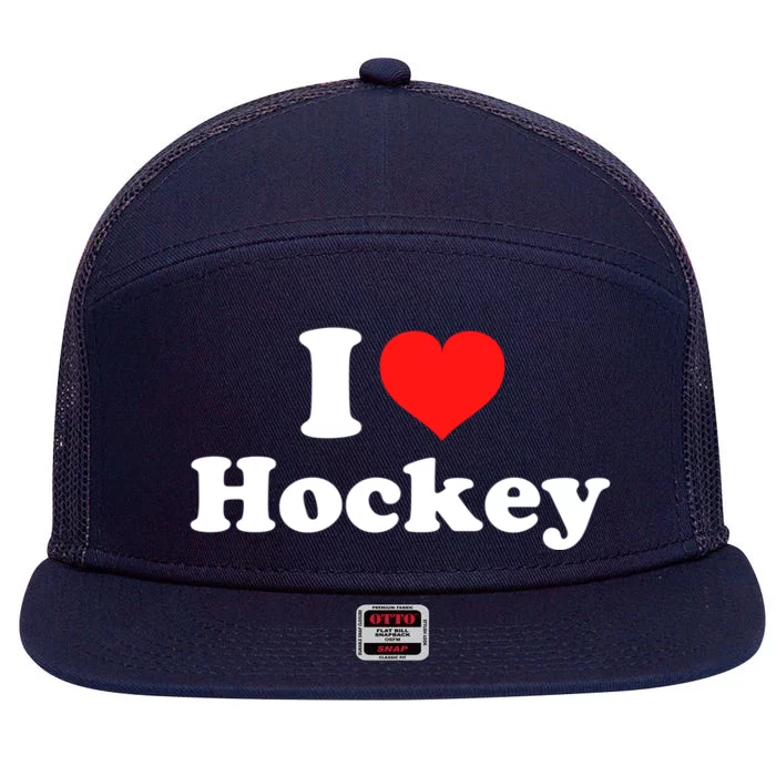 I Love Hockey Cute Gift 7 Panel Mesh Trucker Snapback Hat