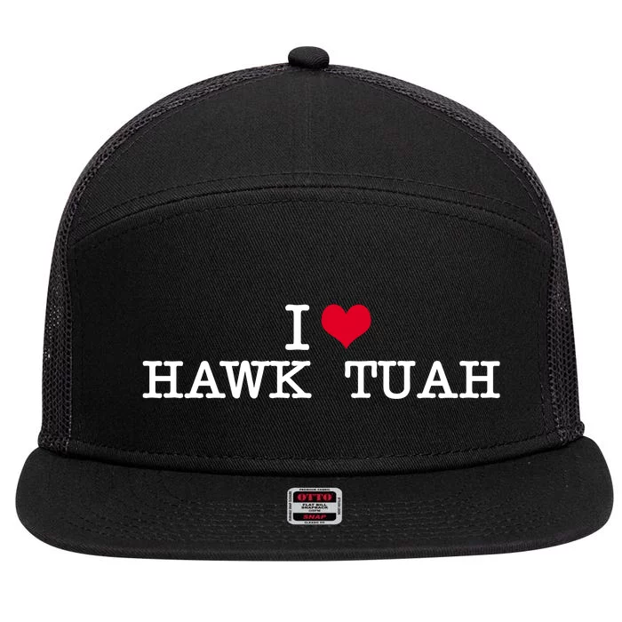 I Love Hawk Tuah 7 Panel Mesh Trucker Snapback Hat