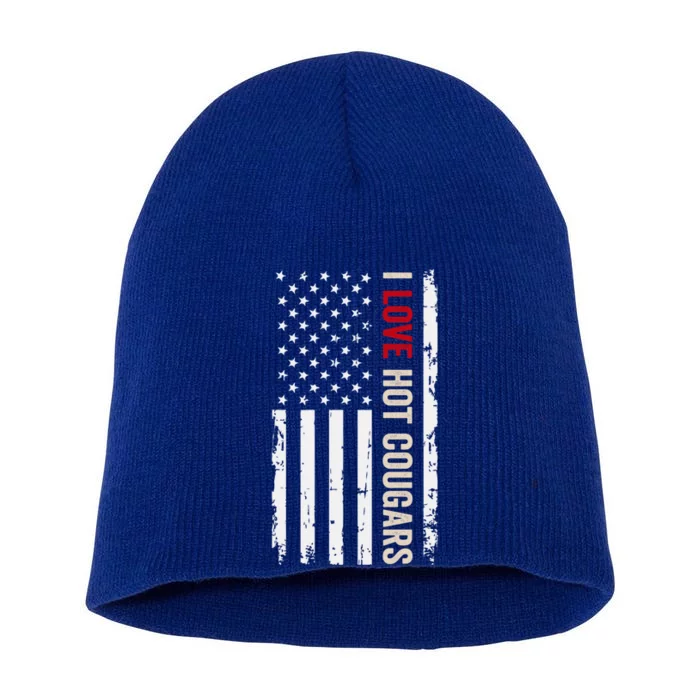 I Love Hot Cougars American Usa Flag Gift Short Acrylic Beanie