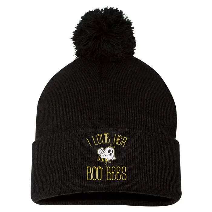 I Love Her Boo Bees Couples Halloween Pom Pom 12in Knit Beanie